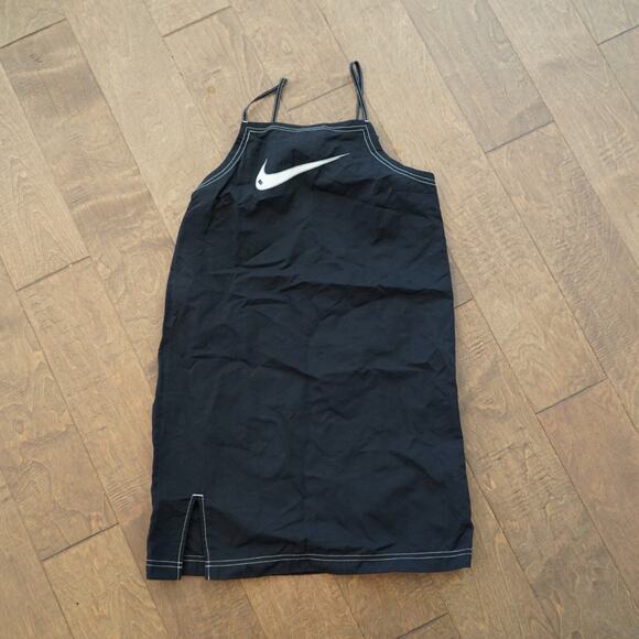 Nike Sportswear Short Cami Dress Womens Small Black Woven‎ Sporty Swoosh Logo - Picture 11 of 13